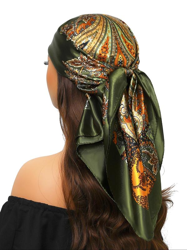 Women's Boho Style Paisley Print Square Scarf, Vintage Trendy Bandana, Fashionable Hair Accessories for Women & Girls