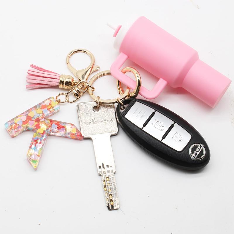 Mini Tumbler Keychain Chapstick Holder,Cute Stanley Cup Charms For Backpack Initial Letter Keychains For Women Girls