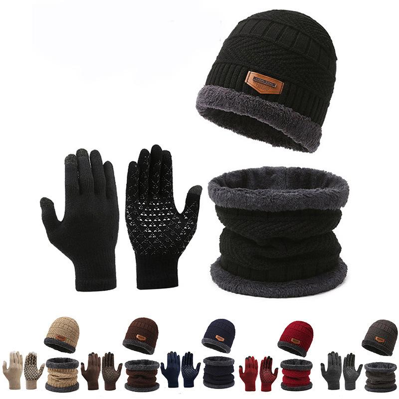 Winter Knitted Warm Suit 3-In-1 Warm Beanie & Scarf & Gloves for Outdoor Walking Cycling Running Outdoor Sports Accessories for Men & Women Outdoor Accessories