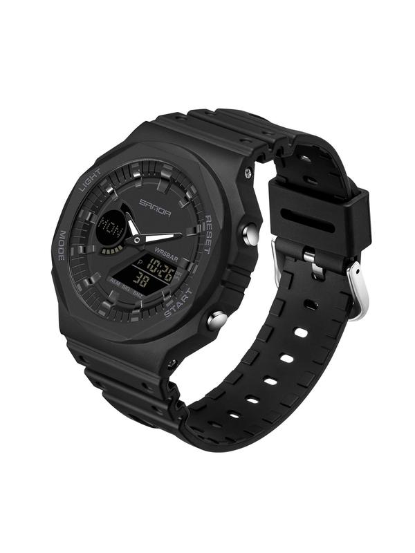 Men's Sportive Digital Analog Quartz Watch, Fashionable Digital Watch with Silicone Strap, Waterproof Watch with Digital Display for Men