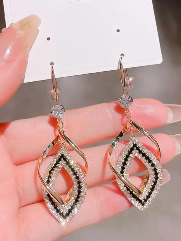 Rhinestone Decor Geometric Rhombus Design Dangle Earrings, Elegant All-match Jewelry for Girls Gift, Female Classic Fashion Accessories for Daily Wear