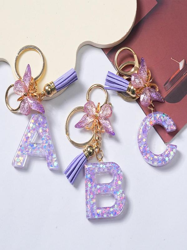 Cute Butterfly & Letter Design Keychain, Fashionable Tassel Decor Keychain for Women & Girls, Perfect Gift for Women, Daily Uses, Personalized Initials