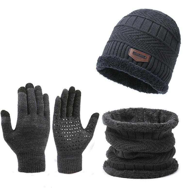 Winter Knitted Warm Suit 3-In-1 Warm Beanie & Scarf & Gloves for Outdoor Walking Cycling Running Outdoor Sports Accessories for Men & Women Outdoor Accessories