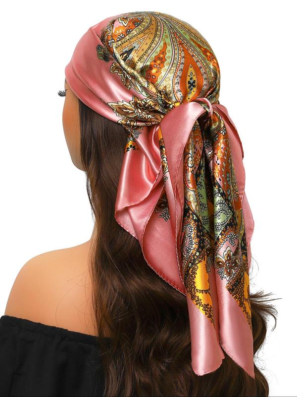 Women's Boho Style Paisley Print Square Scarf, Vintage Trendy Bandana, Fashionable Hair Accessories for Women & Girls