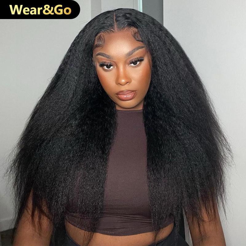 OQHAIR Kinky Straight Hair Wear Go Glueless Wigs 4x6 Pre Cut Lace Closure Wigs Pre Plucked Nautral Hairline