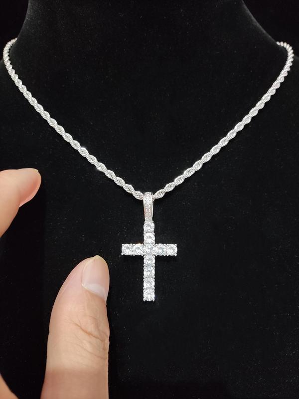 Fashion Rhinestone Cross Pendant Necklace, Stainless Steel Matching Necklace Jewelry for Men & Women for Daily Wear or Party, Hip Hop Fashion Accessories