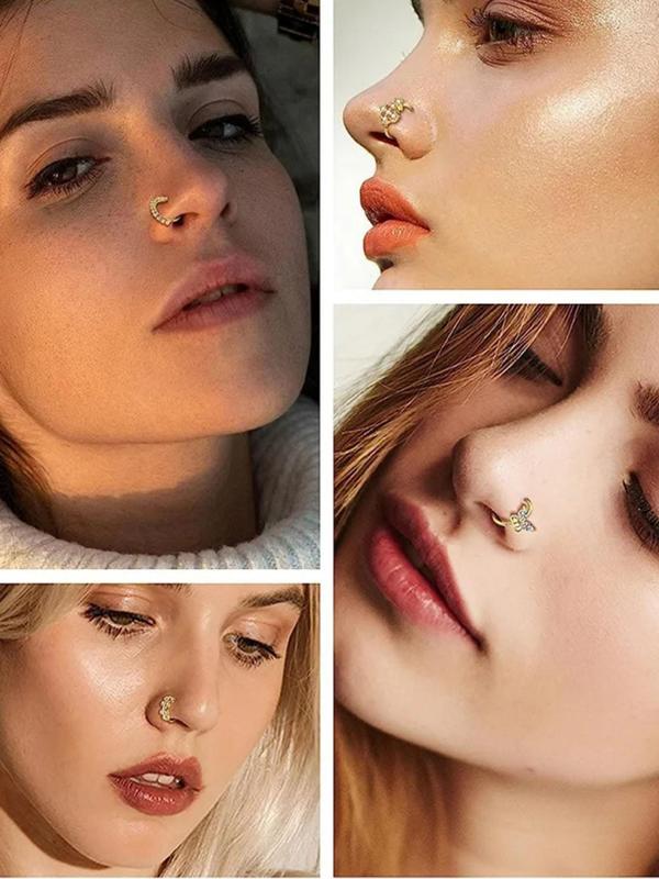 Women's Elegant Rhinestone Decorated Nose Piercings, Piercings Kits, Nose Ring Jewelry for Women & Girls, Casual Fashion Accessories for Party & Daily Decor, Trendy Jewelry for Gift, for Fall