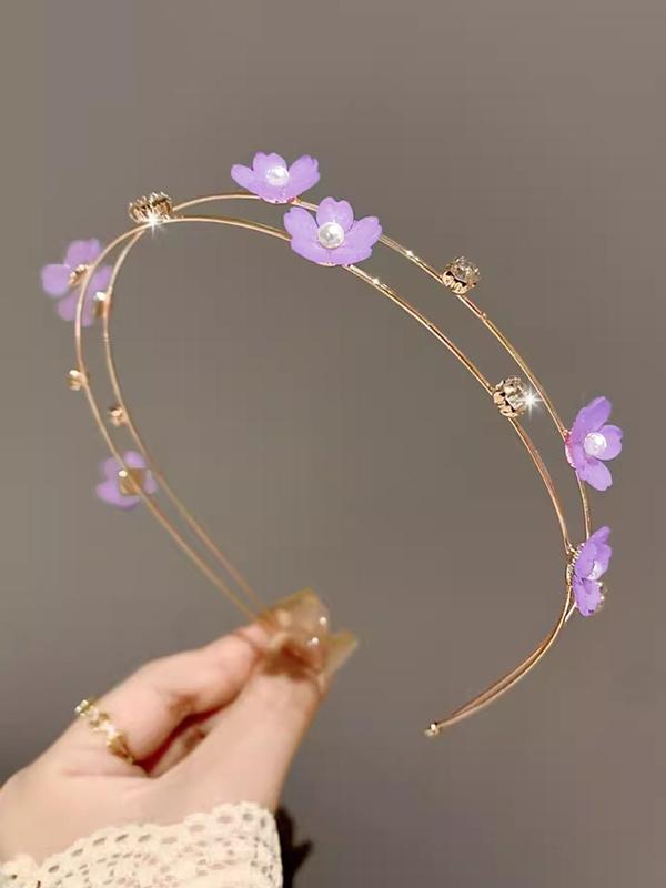 Flower & Rhinestone Decorated Headband, Elegant Faux Pearl Decor Hair Hoop for Wedding Bridal Party Formal Occasions, Exquisite Cute Hair Accessories for Women