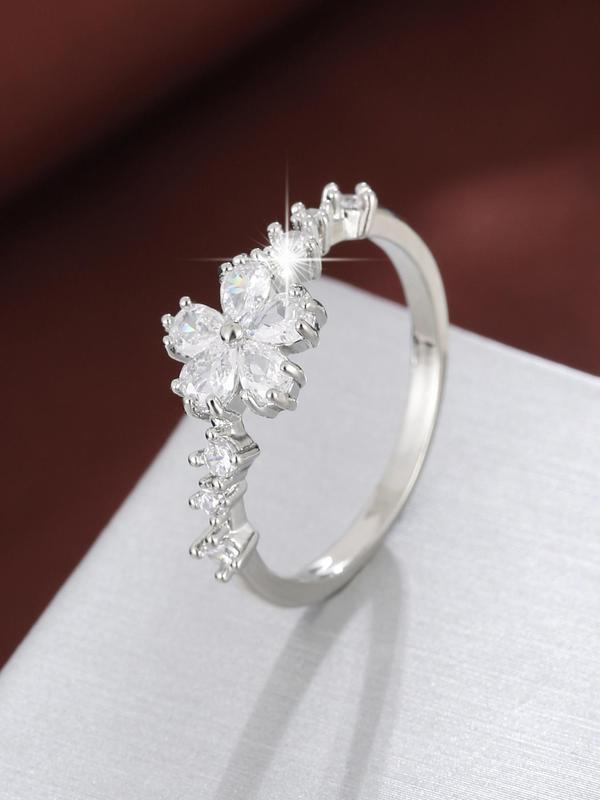 Elegant Flower Design Rhinestone Decor Ring, Trendy All-match & Exquisite Jewelry for Women for Party, Daily Clothing Decor