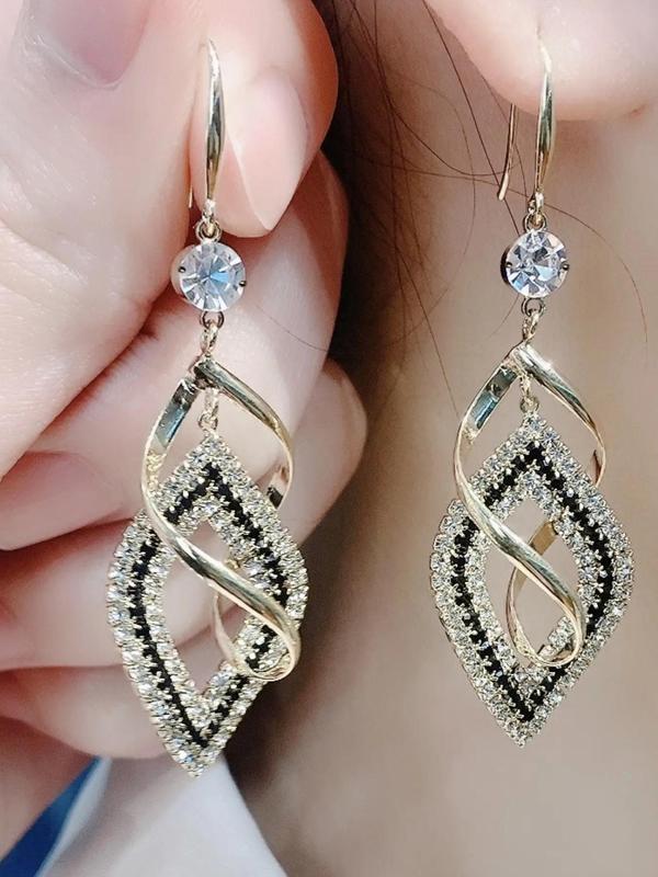 Rhinestone Decor Geometric Rhombus Design Dangle Earrings, Elegant All-match Jewelry for Girls Gift, Female Classic Fashion Accessories for Daily Wear