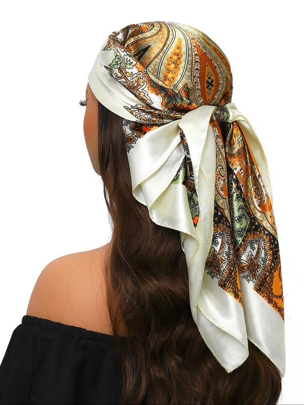 Women's Boho Style Paisley Print Square Scarf, Vintage Trendy Bandana, Fashionable Hair Accessories for Women & Girls