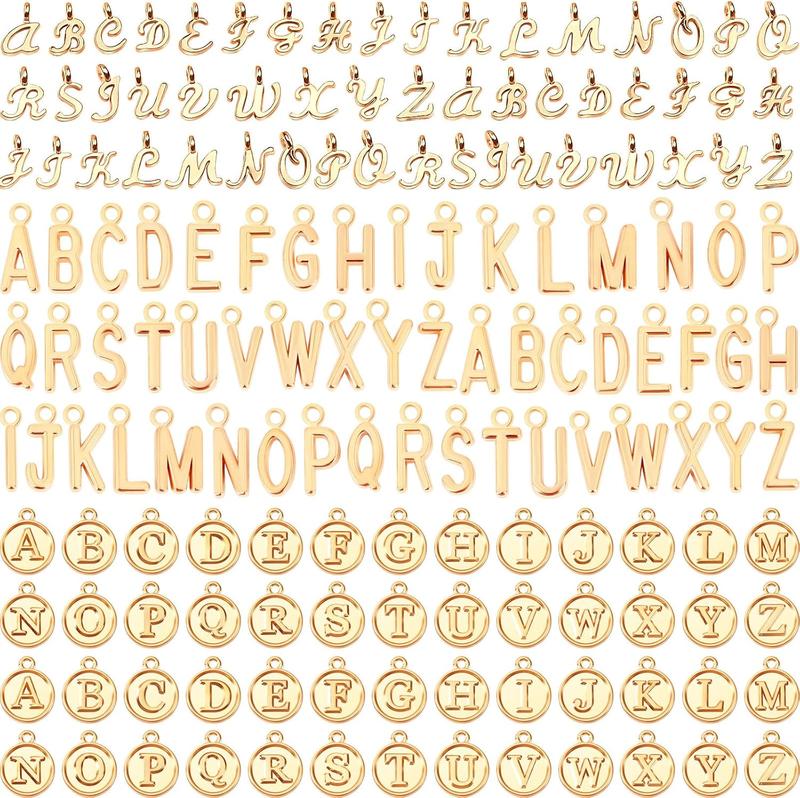 Letter Charms, 156 count 6 Sets Alphabet ABC Letter Charms 3 Styles Capital A-Z Charms DIY Bracelet Necklace Pendants with 200 count Open Jump Rings for  Making (KC  & Antique )