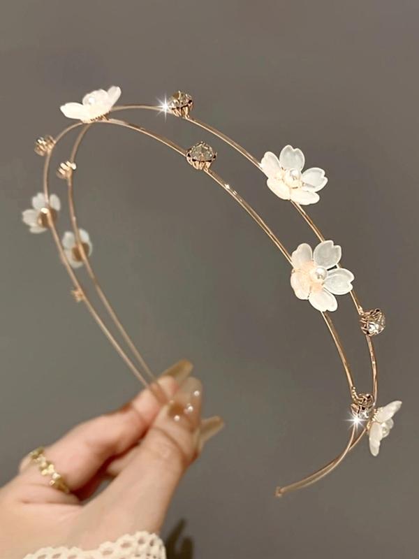 Flower & Rhinestone Decorated Headband, Elegant Faux Pearl Decor Hair Hoop for Wedding Bridal Party Formal Occasions, Exquisite Cute Hair Accessories for Women