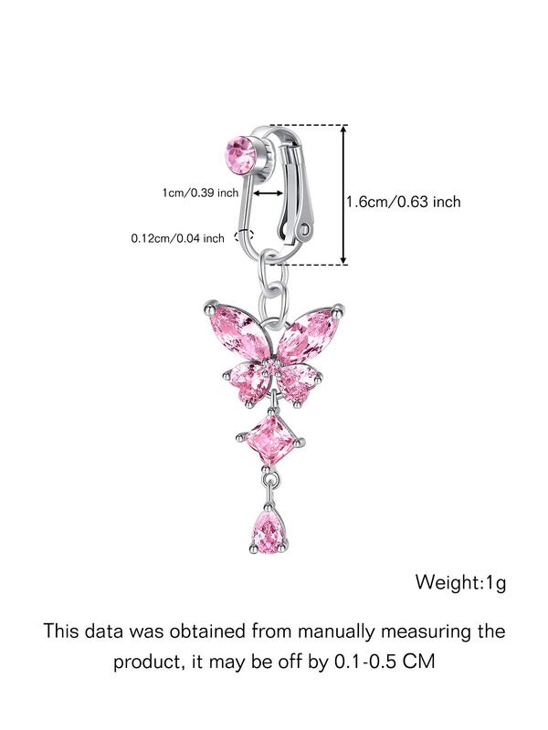 Women's Elegant Rhinestone Decor Fake Belly Rings, Exquisite Trendy Belly Piercing Jewelry with Butterfly & Heart Design, Fashionable Body Jewelry for Women & Girls