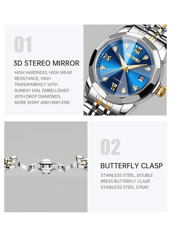 Women's Elegant Rhinestone Decorated Analog Quartz Watch, Fashion Waterproof & Luminous Watch for Party, Daily Decor, Trendy All-match & Exquisite Watch for Birthday Gift