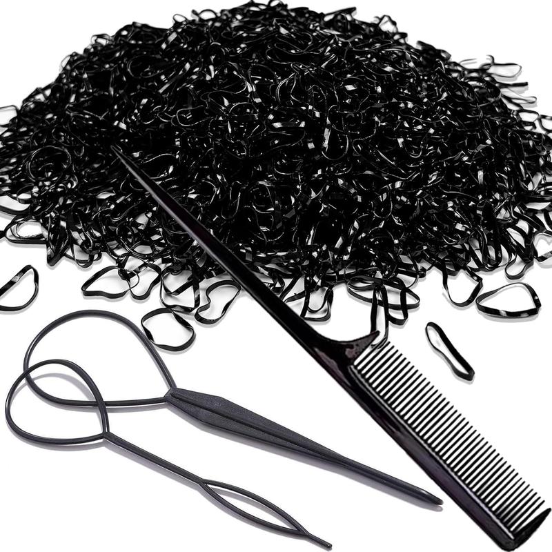 2500  Hair Bands, Elastic Hair Band, Mini Hair Rubbers Ties with 2  Topsy Tail Hair Tools for Girls Ponytail Hair Accessories, Soft Elastic Bands Non-Slip Small Hair Ties Black.