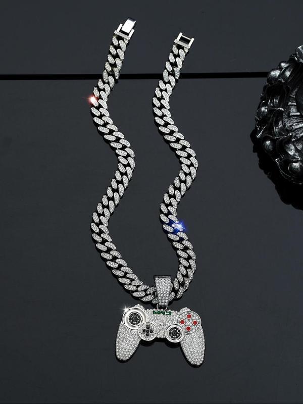 Punk Style Game Controller Shaped Pendant Necklace, Rhinestone Decorated Necklace for Party, Daily Decor, Trendy  Exquisite Jewelry for Birthday Gift