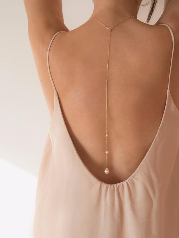 Faux Pearl Decorated Sexy Back Chain, Fashionable Simple Back Chain for Women, Trendy All-match & Exquisite Body Chain for Daily & Party Decoration