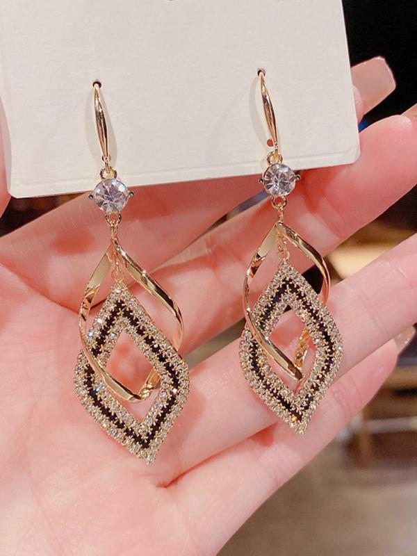 Rhinestone Decor Geometric Rhombus Design Dangle Earrings, Elegant All-match Jewelry for Girls Gift, Female Classic Fashion Accessories for Daily Wear