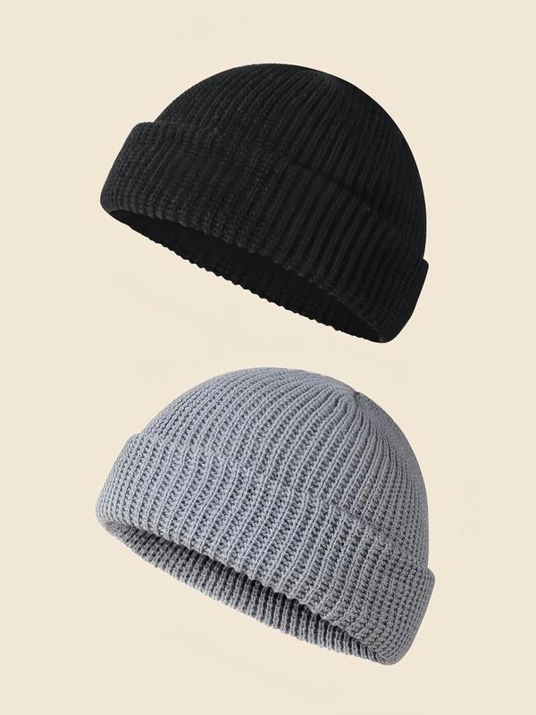 Men's Solid Color Knit Beanie Hat, Casual Street Soft Comfortable Beanie Cap for Fall & Winter, Fashion Accessories for Daily Wear