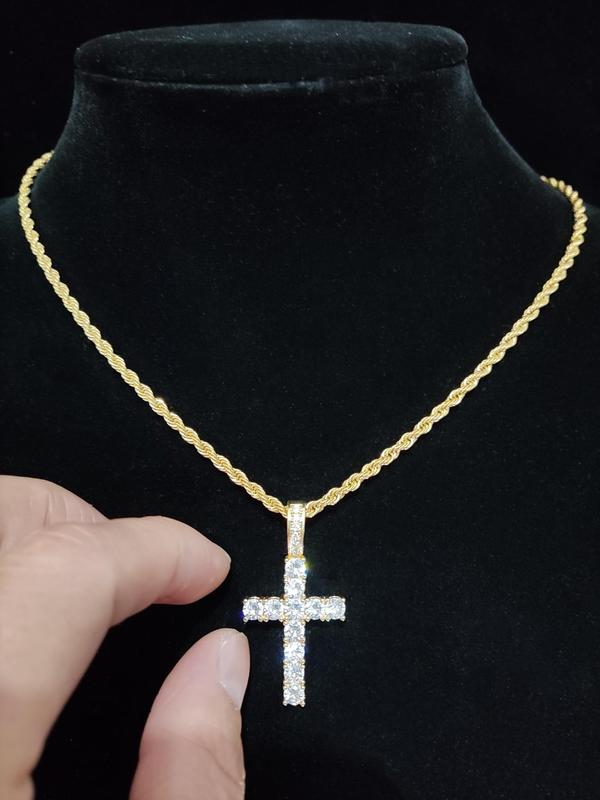 Fashion Rhinestone Cross Pendant Necklace, Stainless Steel Matching Necklace Jewelry for Men & Women for Daily Wear or Party, Hip Hop Fashion Accessories