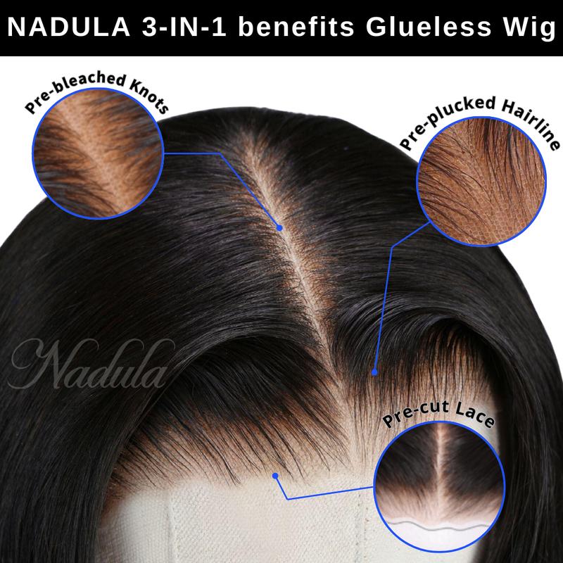 Nadula Glueless Wig 7x5   13x4 Pre-cut Lace  Black Yaki Straight Bleached Knots Beginner Friendly 100% Human Hair Wigs