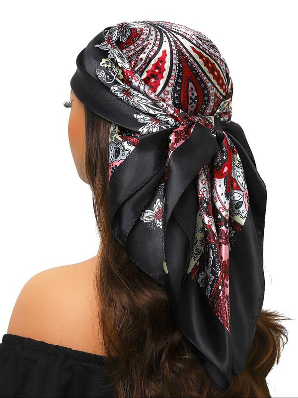 Women's Boho Style Paisley Print Square Scarf, Vintage Trendy Bandana, Fashionable Hair Accessories for Women & Girls