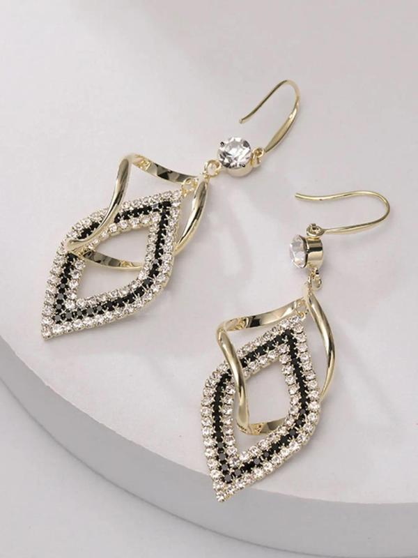 Rhinestone Decor Geometric Rhombus Design Dangle Earrings, Elegant All-match Jewelry for Girls Gift, Female Classic Fashion Accessories for Daily Wear