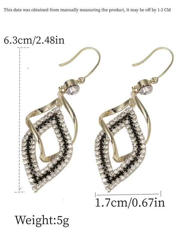 Rhinestone Decor Geometric Rhombus Design Dangle Earrings, Elegant All-match Jewelry for Girls Gift, Female Classic Fashion Accessories for Daily Wear