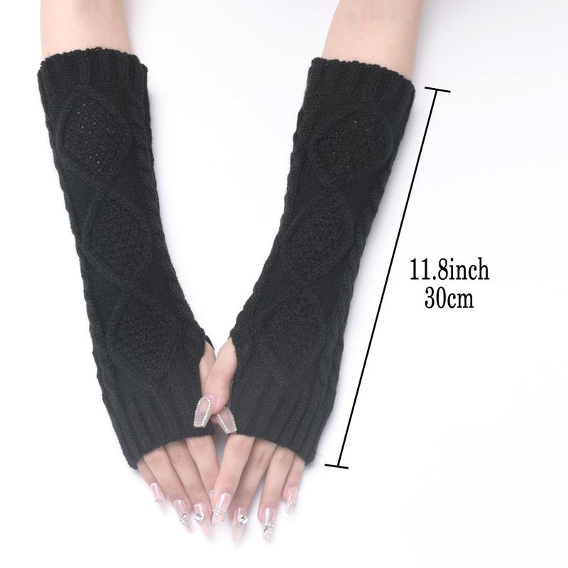 Cable Knitted Arm Warmers Thumb Hole Winter Long Fingerless Gloves