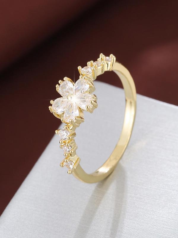 Elegant Flower Design Rhinestone Decor Ring, Trendy All-match & Exquisite Jewelry for Women for Party, Daily Clothing Decor