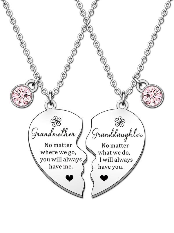 Grandmother & Granddaughter Letter Design Pendant Necklace, Fashionable Heart Shaped Pendant Necklaces, Trendy Exquisite Jewelry As Gift for Women