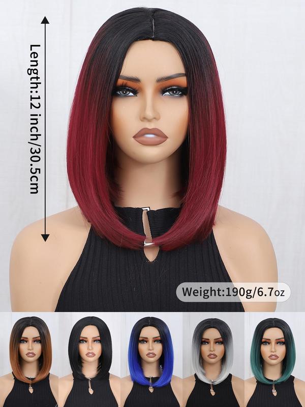 12 Inch Bobo Short Straight Wigs for Women, Gorgeous Wigs without Bangs, Synthetic Full Machine Wigs for Party, Daily Use