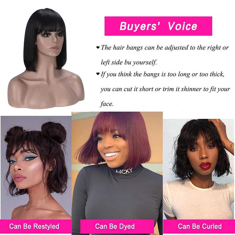 Short Bob Wigs Human Hair 8 Inch with Bangs for Black Women