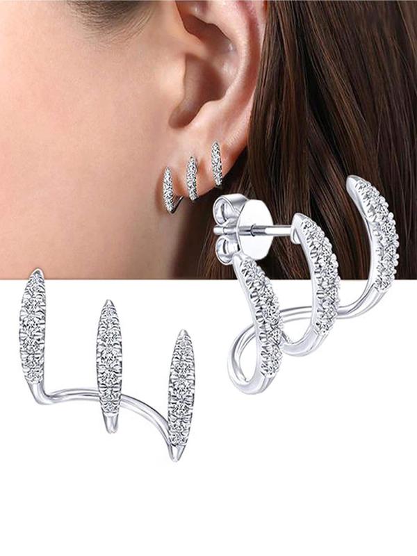 Rhinestone Decorated Earrings for Women Girls Jewelry, Daily Clothing Decor