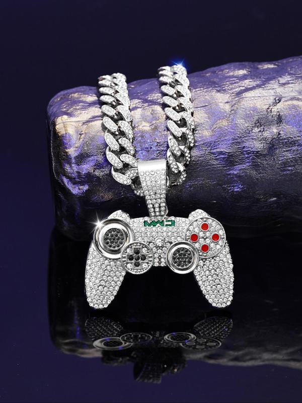 Punk Style Game Controller Shaped Pendant Necklace, Rhinestone Decorated Necklace for Party, Daily Decor, Trendy  Exquisite Jewelry for Birthday Gift