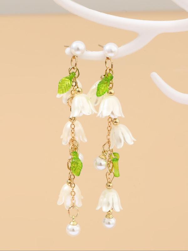 Elegant Flower & Faux Pearl Design Dangle Earrings, Trendy All-match & Exquisite Jewelry  for Party, Daily Clothing Decor