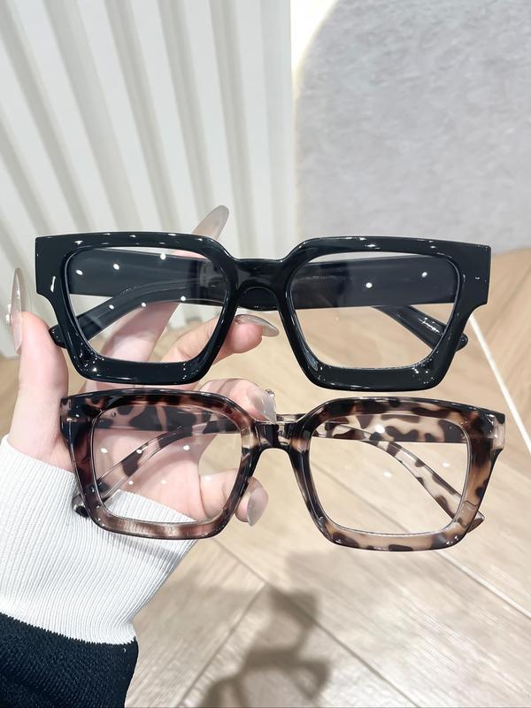 Unisex Fashion Leopard Pattern Clear Square Frame Eyeglasses, Trendy Casual Eyeglasses for Everyday Use, Fashion Accessories for Outdoor Activities