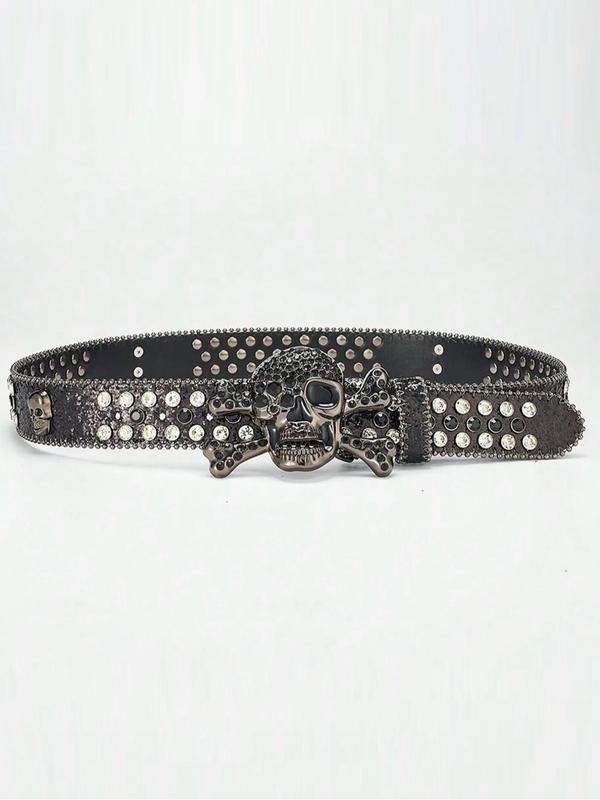 Punk Style Rhinestone Decor Skull Buckle Fashion Luxury  Designer Belt for Party, Daily Clothing Decor, Trendy All-match & Exquisite Belt for Birthday Gift