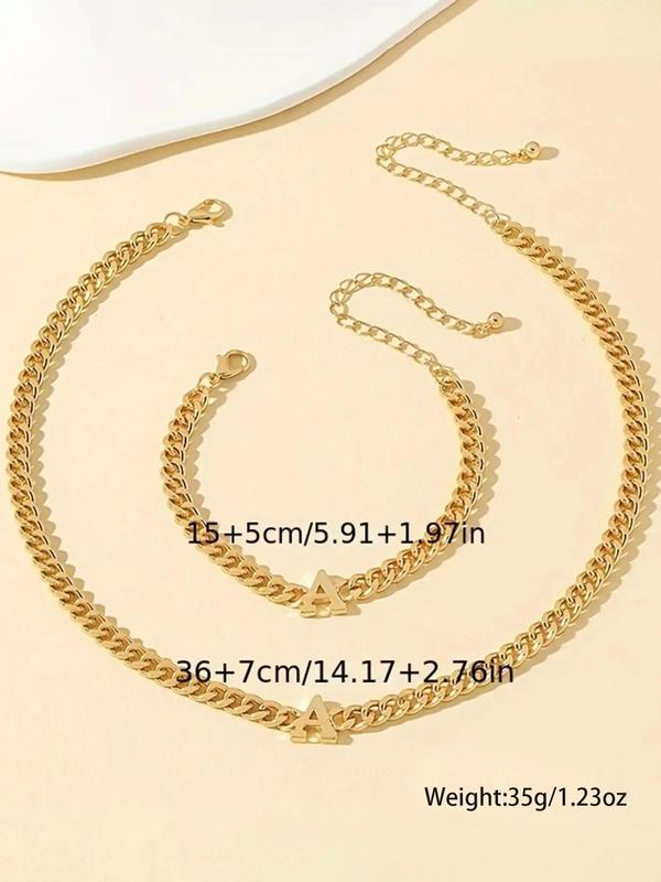 Women's Street Style Letter Design Jewelry Set, 2pcs set Minimalist Trendy Chain Necklace & Matching Bracelet, Fashionable Vintage Jewelry Set As Gift for Women & Girls