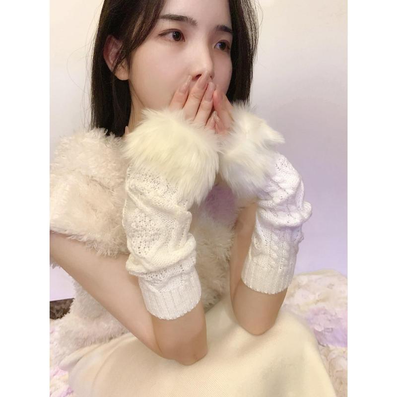 Contrast Fluffy Fingerless Gloves Halloween Accessories Winter Gloves