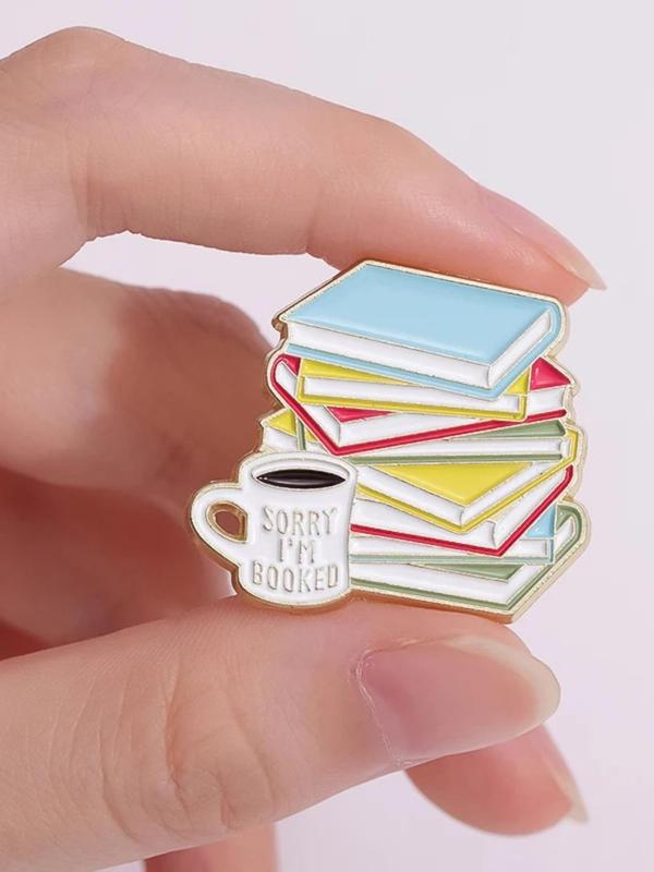 Unisex Cute Book & Coffee Design Brooch,  Enamel Pins, Preppy Style Enamel Pin for Daily Clothing Decor, Fashion Trendy Vintage Accessories As Birthday Gift