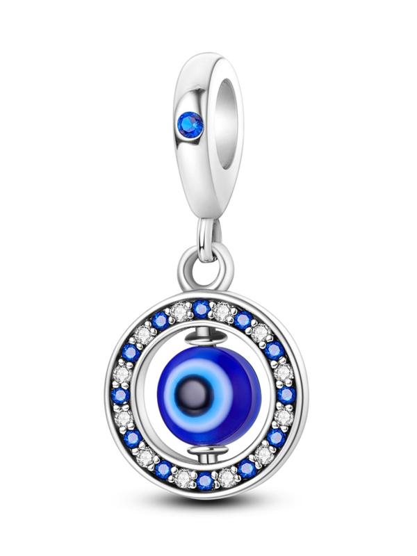 Evil Eye Design Dangle Charm,  Round Shaped Rhinestone Decor Beaded Charm, DIY Jewelry Accessories for Making Bracelet Bangle Necklace, Trendy All-match & Exquisite Jewelry for Birthday Gift