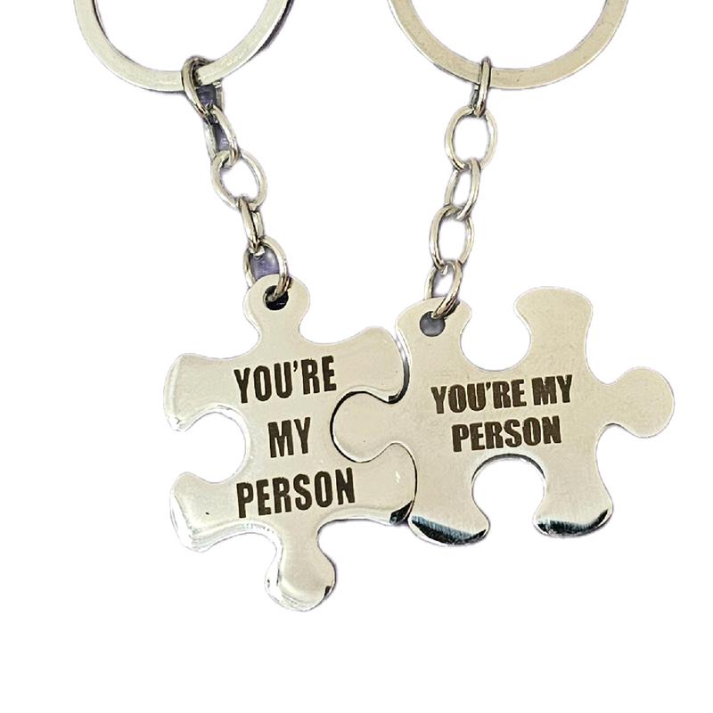 You're My Person Set of 2 Keychains. Puzzle Pieces. Engraved. Custom options avaliable. fun keychains