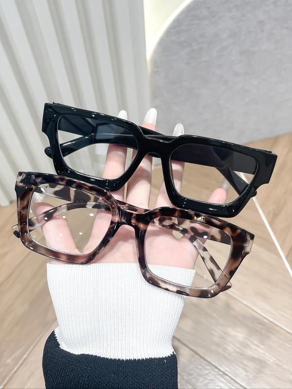 Unisex Fashion Leopard Pattern Clear Square Frame Eyeglasses, Trendy Casual Eyeglasses for Everyday Use, Fashion Accessories for Outdoor Activities