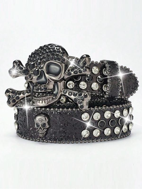 Punk Style Rhinestone Decor Skull Buckle Fashion Luxury  Designer Belt for Party, Daily Clothing Decor, Trendy All-match & Exquisite Belt for Birthday Gift