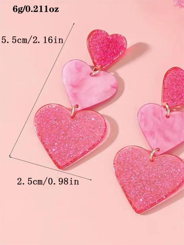 Shiny Heart-shaped Patchwork Dangle Earrings, Cute Cartoon Acrylic Jewelry for Women, Trendy Jewelry Gift for Party and Daily Life Valentine's Day Gift