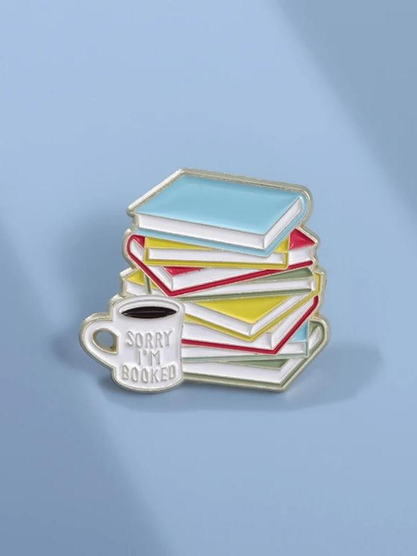 Unisex Cute Book & Coffee Design Brooch,  Enamel Pins, Preppy Style Enamel Pin for Daily Clothing Decor, Fashion Trendy Vintage Accessories As Birthday Gift