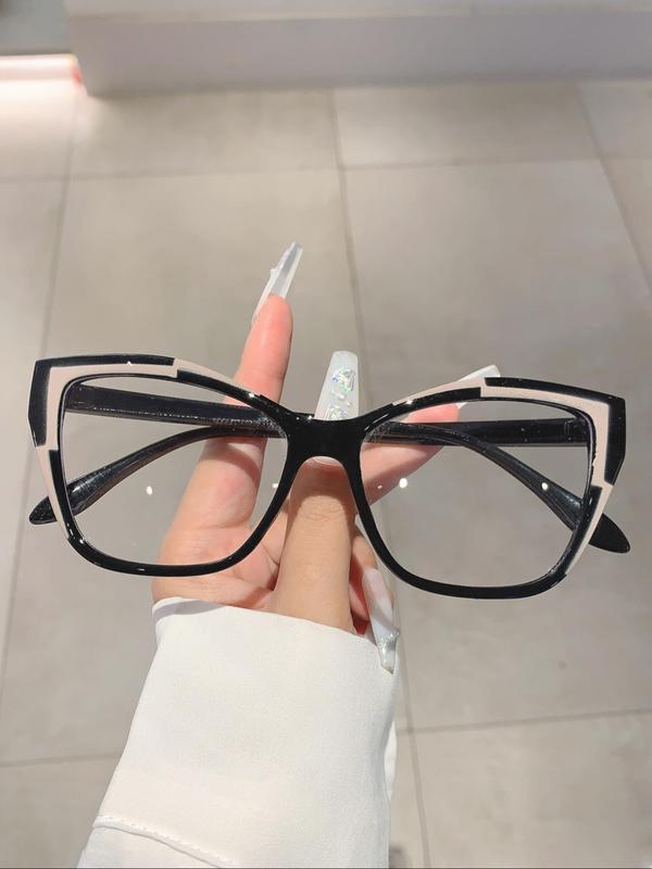 2024 Retro New Trend Eyeglasses, Trendy Colorblock Eyeglasses for Everyday Use, Fashion All-match Large Cat Eye Frame Eyewear, Travel Accessories