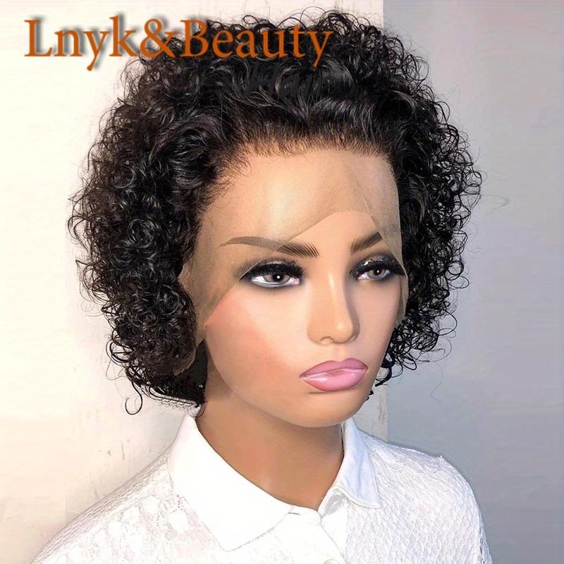 Lnyk&Beauty Hair Pixie Cut Short Curly Human Hair Lace Front WigsTransparent Lace 13X1 Wig Suitable For Women